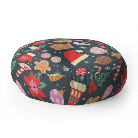 Emanuela Carratoni Ditsy Christmas Theme Floor Pillow Round