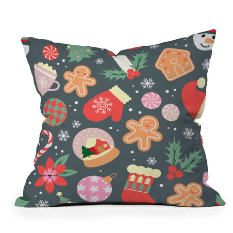 Emanuela Carratoni Ditsy Christmas Theme Throw Pillow