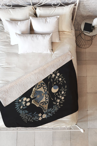 Emanuela Carratoni Floral Moth Fleece Throw Blanket