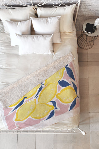 Emanuela Carratoni Fresh Lemons Fleece Throw Blanket