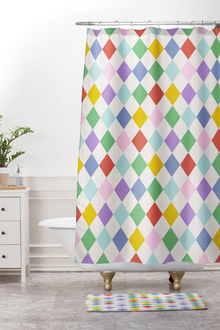 Emanuela Carratoni Funky Geometric Theme Shower Curtain And Mat