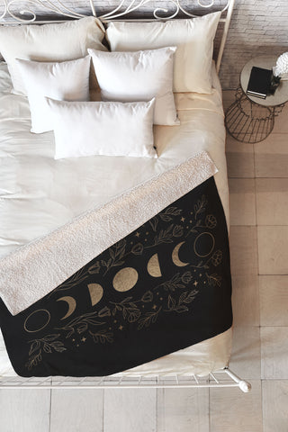 Emanuela Carratoni Gold Moon Phases Fleece Throw Blanket
