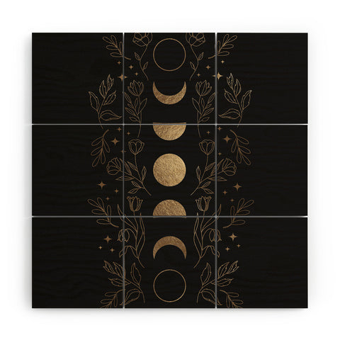 Emanuela Carratoni Gold Moon Phases Wood Wall Mural