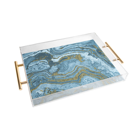 Emanuela Carratoni Gold Waves on Blue Acrylic Tray