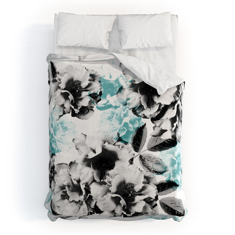 Emanuela Carratoni Gray and Blue Rose Garden Duvet Cover