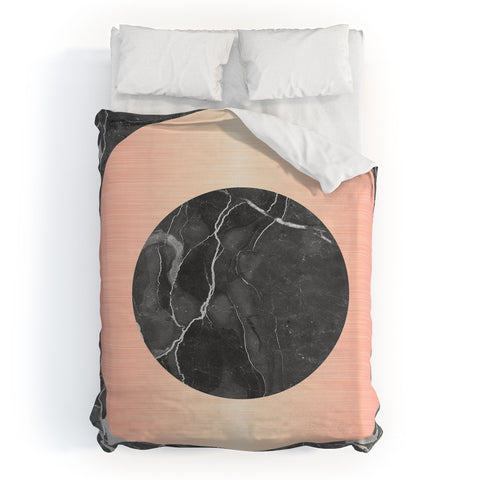 Emanuela Carratoni Grey Marble with a Pink Circle Duvet Cover