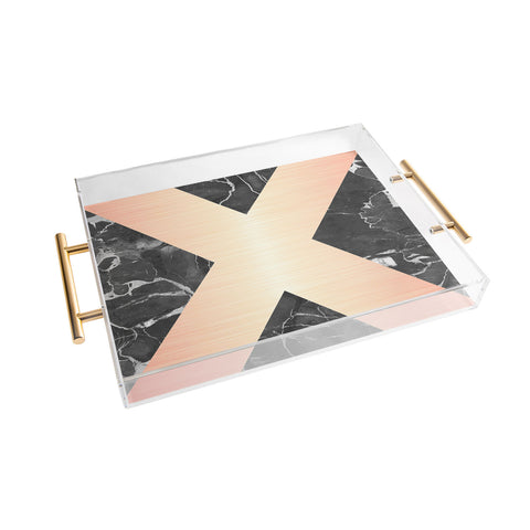 Emanuela Carratoni Grey Marble with a Pink X Acrylic Tray