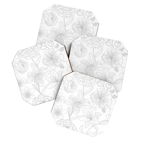 Emanuela Carratoni Line Art Floral Theme Coaster Set