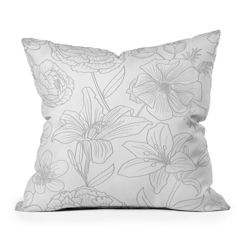 Emanuela Carratoni Line Art Floral Theme Outdoor Throw Pillow