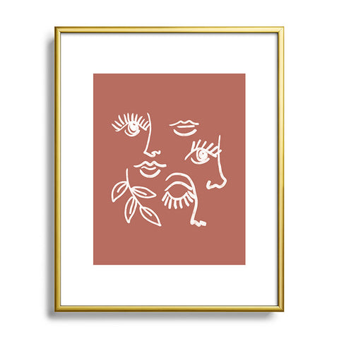 Emanuela Carratoni Line Art Portraits on Brown Metal Framed Art Print