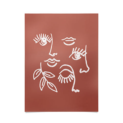 Emanuela Carratoni Line Art Portraits on Brown Poster