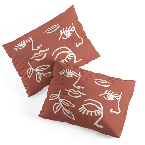 Emanuela Carratoni Line Art Portraits on Brown Pillow Shams