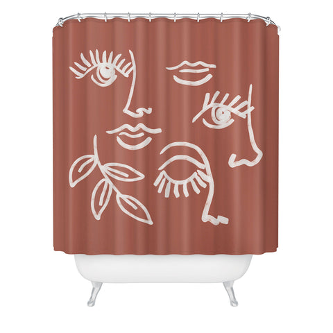 Emanuela Carratoni Line Art Portraits on Brown Shower Curtain