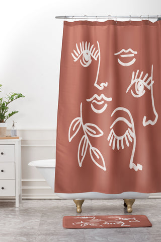 Emanuela Carratoni Line Art Portraits on Brown Shower Curtain And Mat