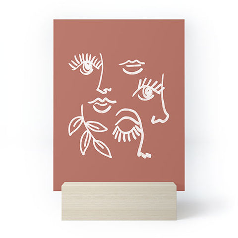 Emanuela Carratoni Line Art Portraits on Brown Mini Art Print