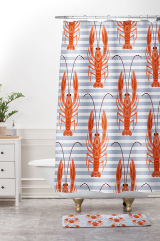 Emanuela Carratoni Lobster Dance Shower Curtain And Mat