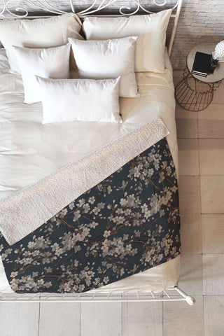 Emanuela Carratoni Moody Flowers Fleece Throw Blanket