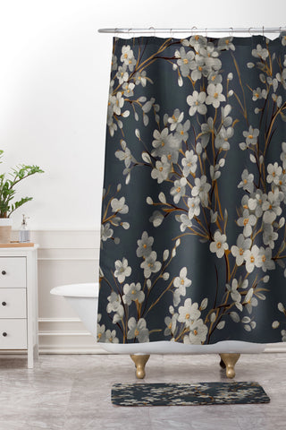 Emanuela Carratoni Moody Flowers Shower Curtain And Mat