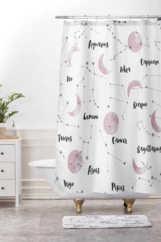 Emanuela Carratoni Moon and Constellations Shower Curtain And Mat