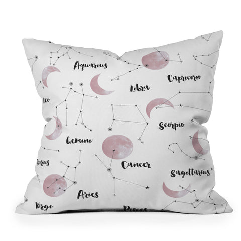 Emanuela Carratoni Moon and Constellations Throw Pillow