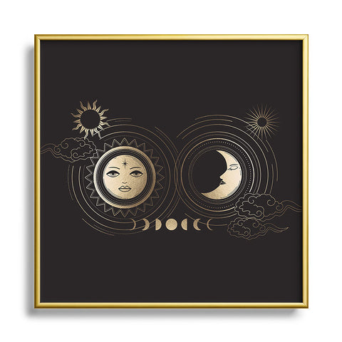 Emanuela Carratoni Moon and Sun in Gold Square Metal Framed Art Print