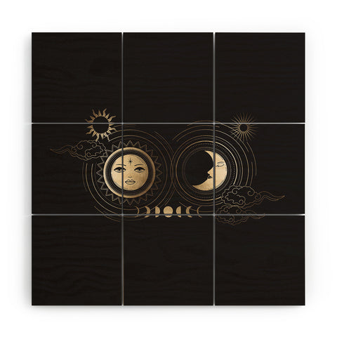 Emanuela Carratoni Moon and Sun in Gold Wood Wall Mural