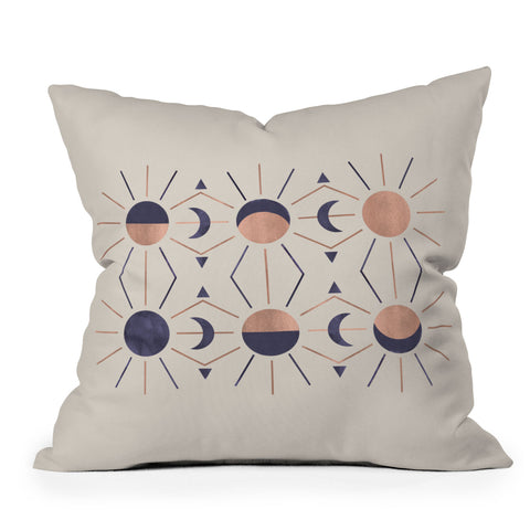 Emanuela Carratoni Moon and Sun Rose Gold Outdoor Throw Pillow