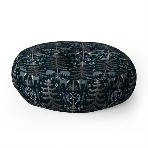 Emanuela Carratoni Moon Winter Forest Floor Pillow Round