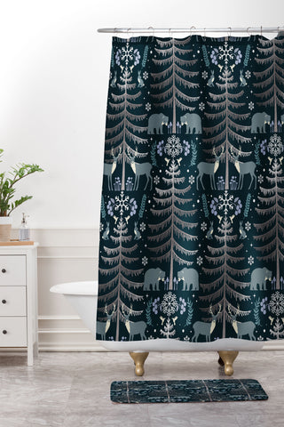 Emanuela Carratoni Moon Winter Forest Shower Curtain And Mat