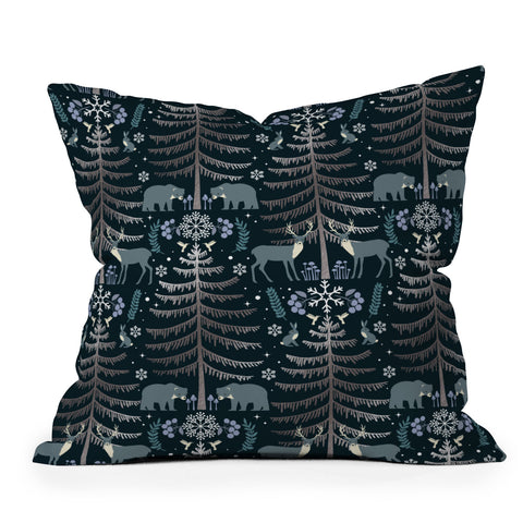 Emanuela Carratoni Moon Winter Forest Throw Pillow