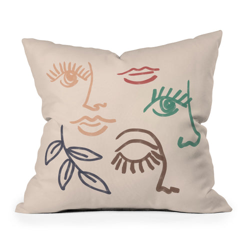 Emanuela Carratoni Multicolor Line Art Portraits Outdoor Throw Pillow
