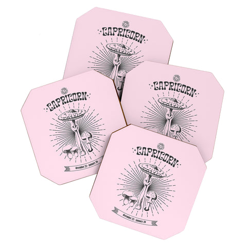 Emanuela Carratoni Mushrooms Zodiac Capricorn Coaster Set