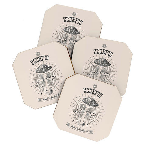 Emanuela Carratoni Mushrooms Zodiac Scorpio Coaster Set