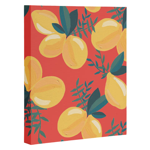 Emanuela Carratoni Painted Lemons on Red Art Canvas