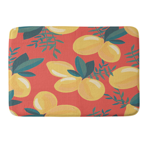 Emanuela Carratoni Painted Lemons on Red Memory Foam Bath Mat