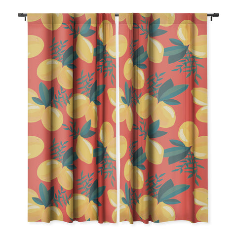 Emanuela Carratoni Painted Lemons on Red Blackout Non Repeat