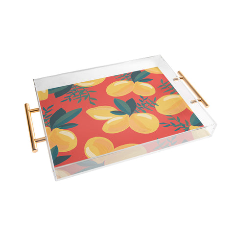 Emanuela Carratoni Painted Lemons on Red Acrylic Tray