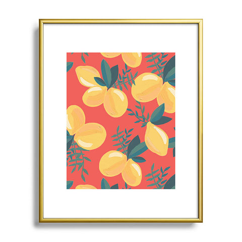 Emanuela Carratoni Painted Lemons on Red Metal Framed Art Print