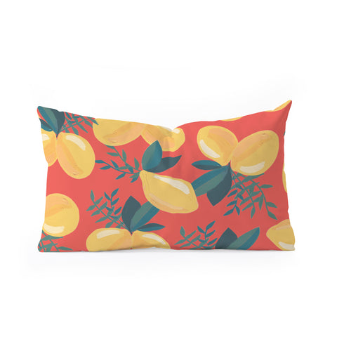 Emanuela Carratoni Painted Lemons on Red Oblong Throw Pillow