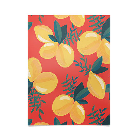 Emanuela Carratoni Painted Lemons on Red Poster