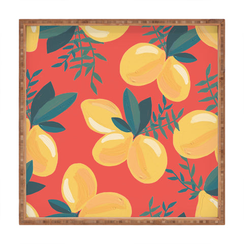 Emanuela Carratoni Painted Lemons on Red Square Tray