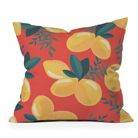 Emanuela Carratoni Painted Lemons on Red Throw Pillow
