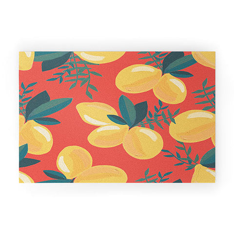 Emanuela Carratoni Painted Lemons on Red Welcome Mat