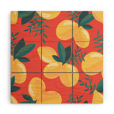 Emanuela Carratoni Painted Lemons on Red Wood Wall Mural