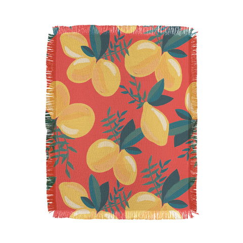 Emanuela Carratoni Painted Lemons on Red Throw Blanket