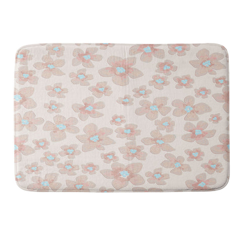 Emanuela Carratoni Pale Pink Painted Flowers Memory Foam Bath Mat