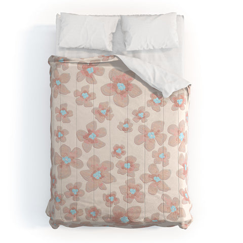 Emanuela Carratoni Pale Pink Painted Flowers Comforter