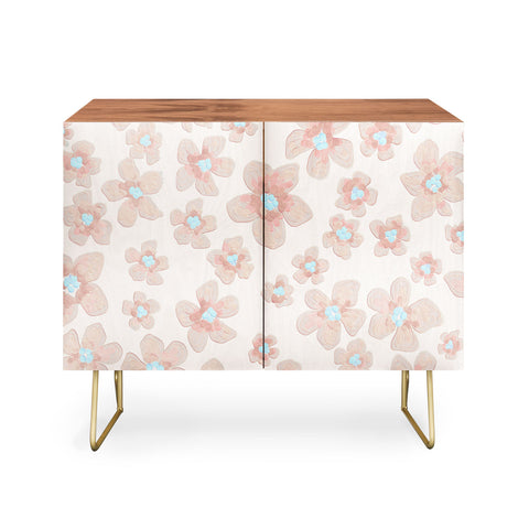 Emanuela Carratoni Pale Pink Painted Flowers Credenza