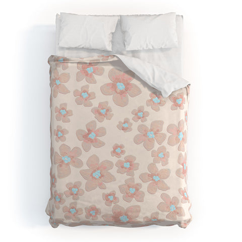 Emanuela Carratoni Pale Pink Painted Flowers Duvet Cover