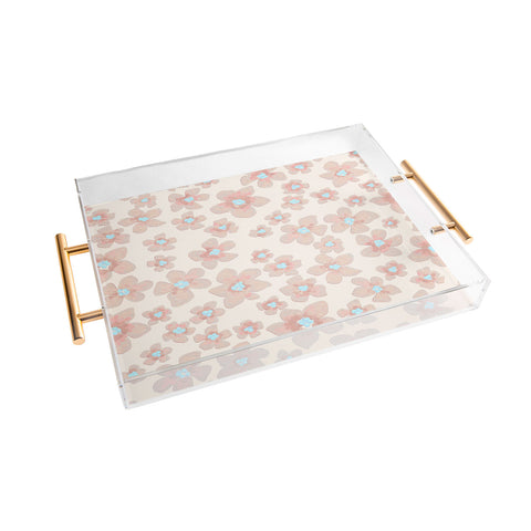 Emanuela Carratoni Pale Pink Painted Flowers Acrylic Tray